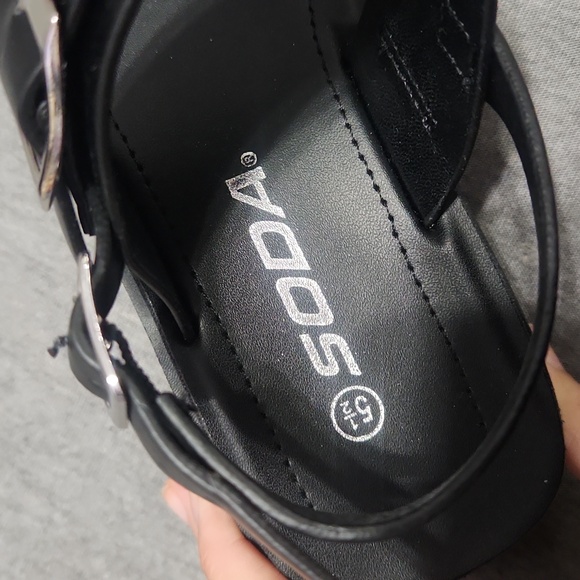 SODA Chunky Platform Wedge Black Faux Leather Buckle Strappy Sandals Heels Shoes - Picture 5 of 13